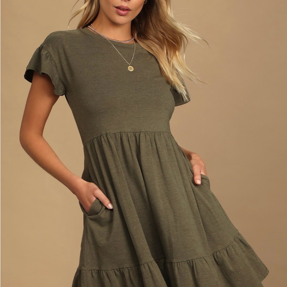 Sweetest Style Olive Green Tiered Babydoll Dress